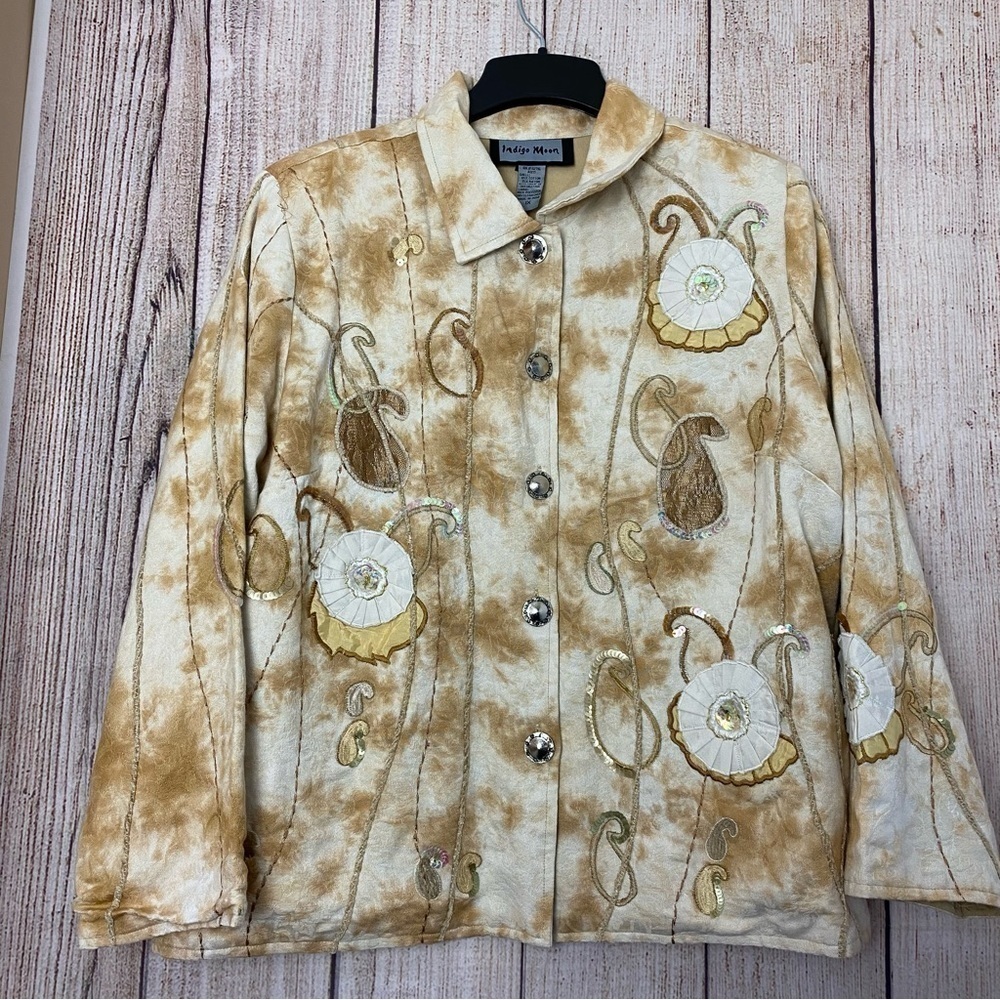 Vintage 90s Womens Indigo Moon Fairy Grunge Patchwork Bohemian Jacket Size 1X - Picture 4 of 12